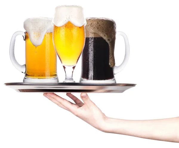 Tablett voller Bier. Festkonzept — Stockfoto