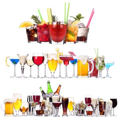 farklı alkollü içecekler ve kokteyller