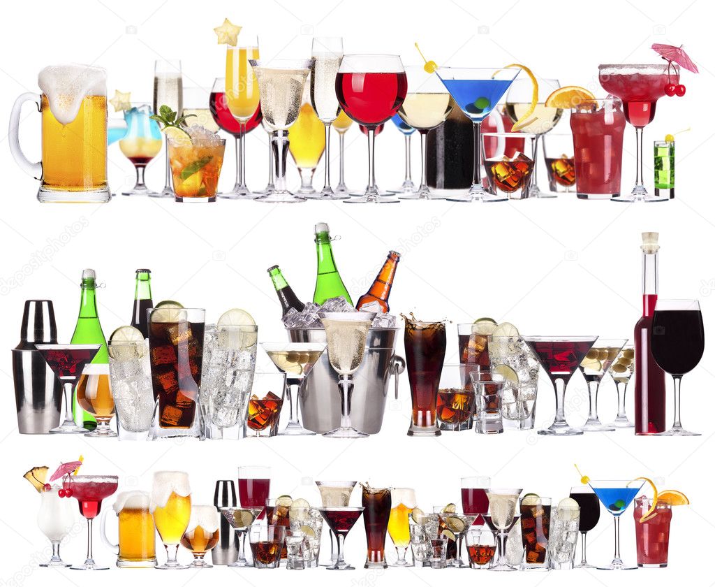Set of different alcoholic drinks and cocktails Stock Photo by