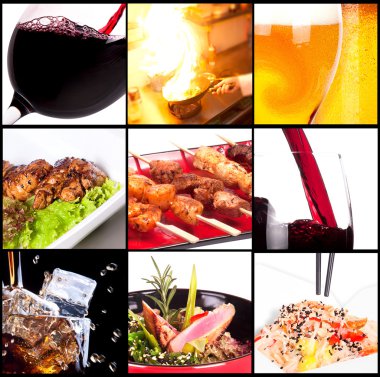 Different meat dishes and alcohol drinks clipart