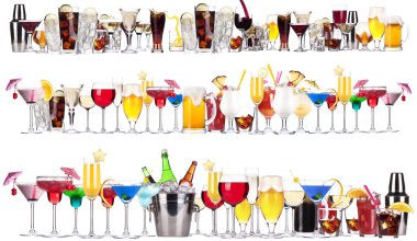 farklı alkollü içecekler ve kokteyller