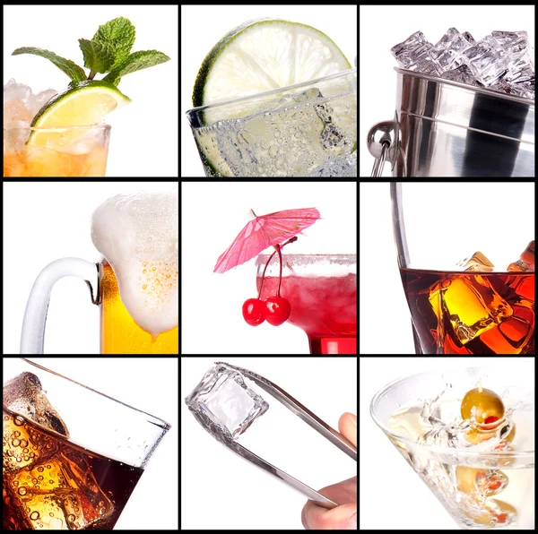 Ensemble de différentes boissons alcoolisées et cocktails — Photo