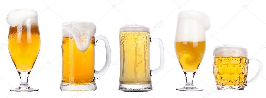 Frosty glass of light beer set isolated