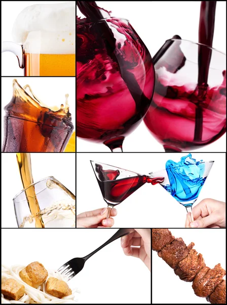 Diversi piatti di carne e bevande alcoliche — Foto Stock