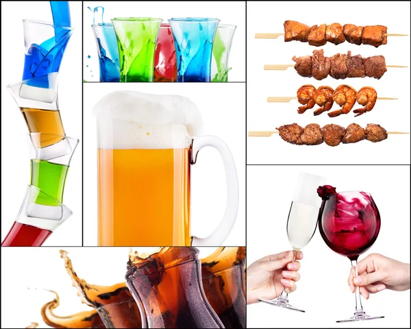 Verschillende vleesgerechten en alcohol drinken — Stockfoto