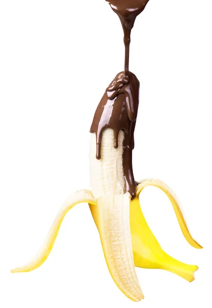 Banane mit Schokolade isoliert — Stockfoto