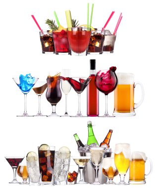 farklı alkollü içecekler ve kokteyller
