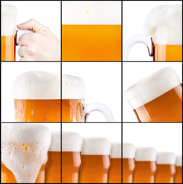 Frosty fresh beer collection with foam isolated — Stock Photo, Image