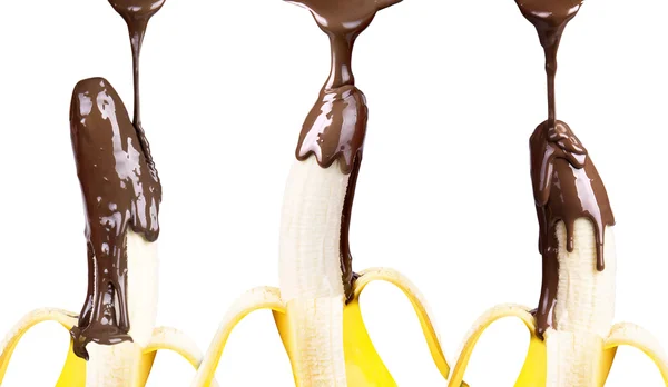 Banane mit Schokolade isoliert — Stockfoto