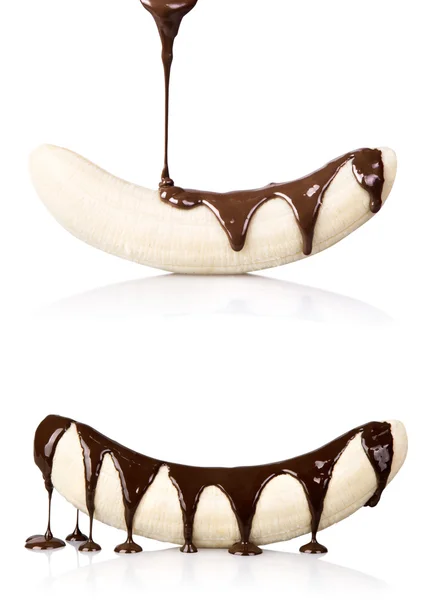Banana com chocolate isolado — Fotografia de Stock