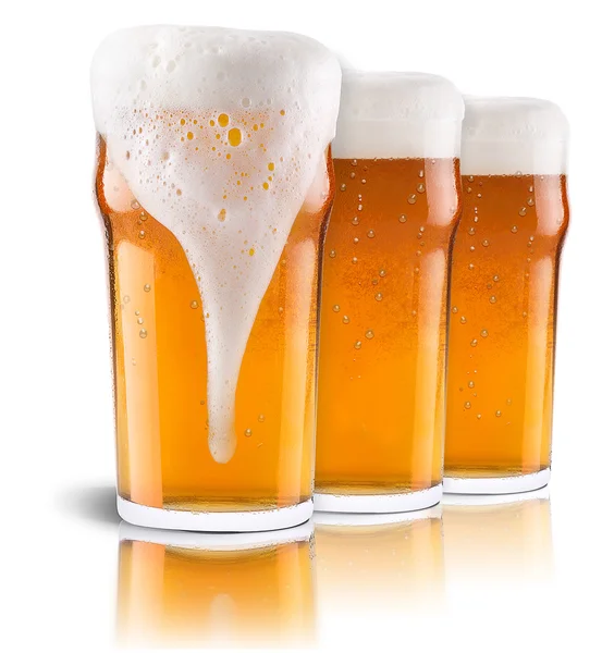 Frosty fresh beer collection with foam isolated — Stock Photo, Image