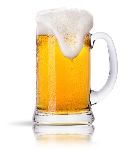 Frosty glass of light beer set isolated