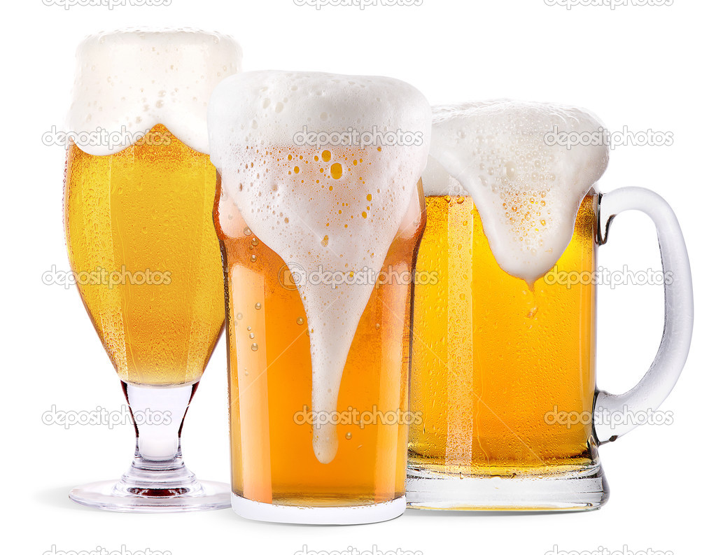 Frosty glass of light beer set isolated