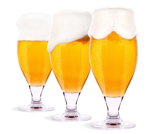 Orosená sklenice lehké pivo sada izolovaných — Stock fotografie