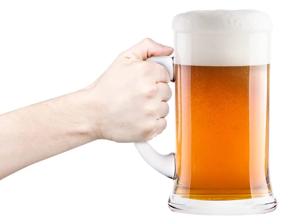 Bier met man hand waardoor toast — Stockfoto