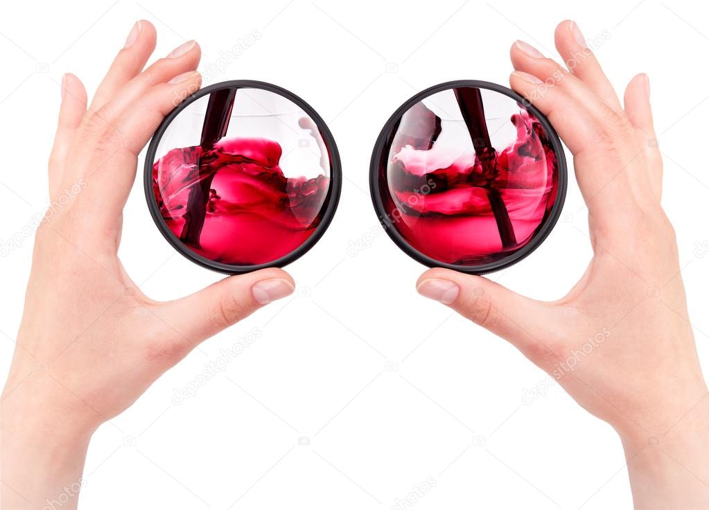 red splashing wine throw camera filter isolated