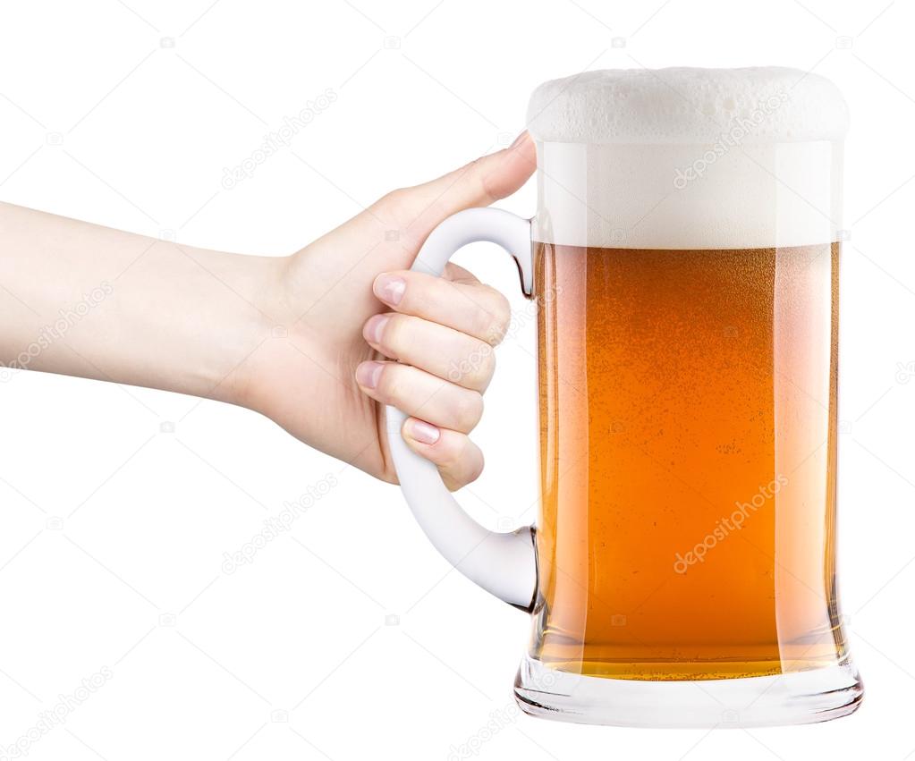 beer with woman hand making toast