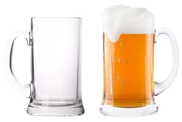 Beer glasses. full and empty isolated — Stock Photo, Image