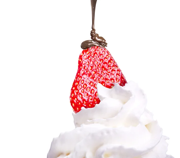 Whipped cream with tasty strawberry and chocolate — Stock Photo, Image
