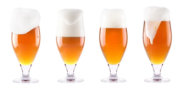 Frosty fresh beer collection with foam isolated — Stock Photo, Image