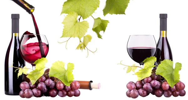 Uve mature, bicchiere di vino e bottiglia di vino — Foto Stock