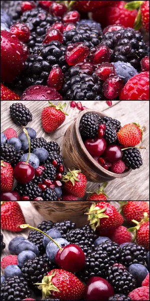 Frutos de verão saborosos em uma mesa de madeira — Fotografia de Stock