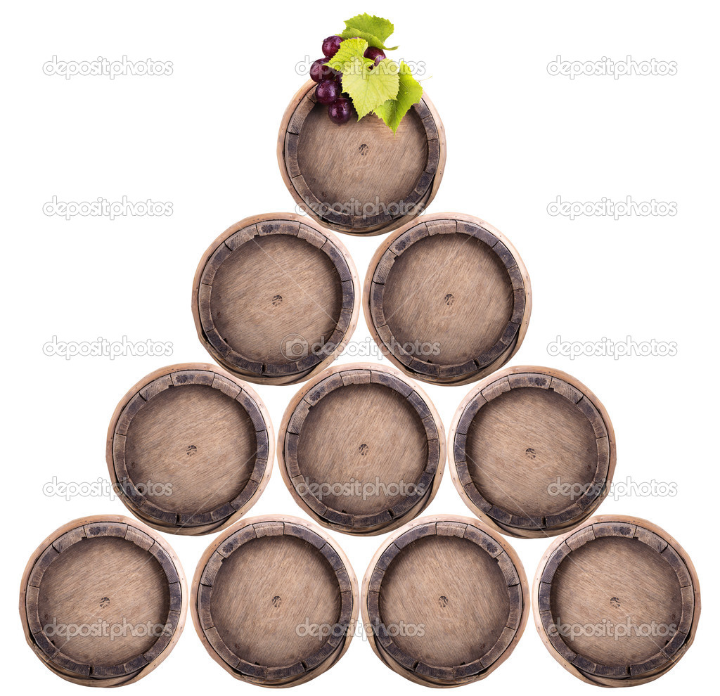 Wine barrels isolated with grapevine