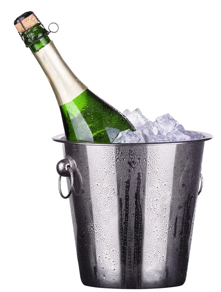 Bottle of champagne in ice bucket — Stock Photo, Image