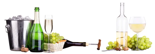 Champagne en wijn geïsoleerd — Stockfoto