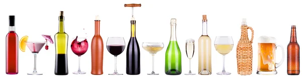 Šampaňské, víno, pivo, koktejlové sady — Stock fotografie