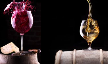 Cognac, wine and barrel with food clipart