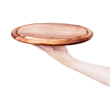 Closeup of a waiter hand holding tray clipart