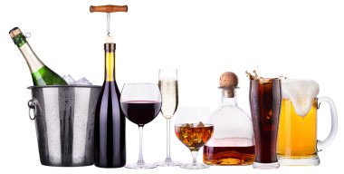 farklı alkollü içecekler ve kokteyller