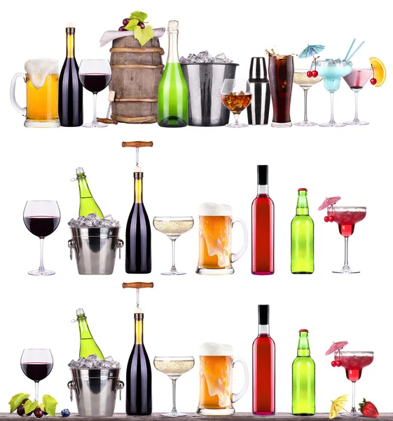 Rotwein, Champagner, Bier, Alkoholcocktail — Stockfoto