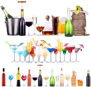 farklı alkollü içecekler ve kokteyller