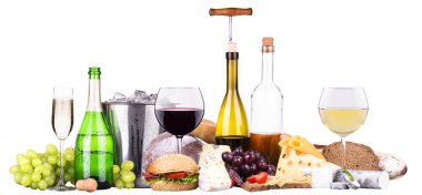 farklı alkollü içecekler ve gıda