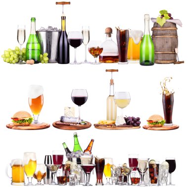 farklı alkollü içecekler ve kokteyller