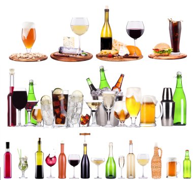 farklı alkollü içecekler ve kokteyller