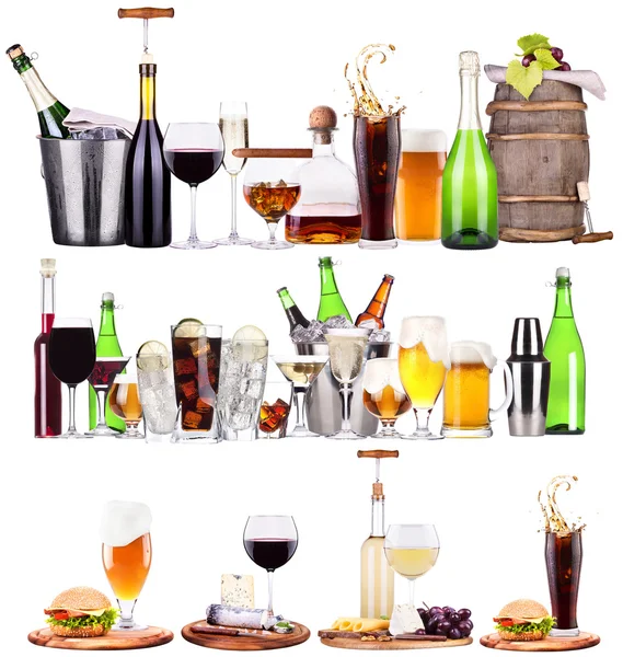Zbiór różnych napojów alkoholowych i koktajle — Zdjęcie stockowe