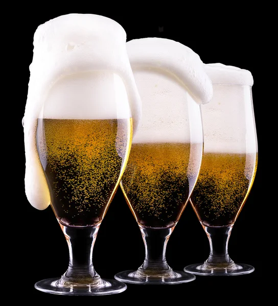 Frosty glass of light beer on black background — Stock Photo, Image