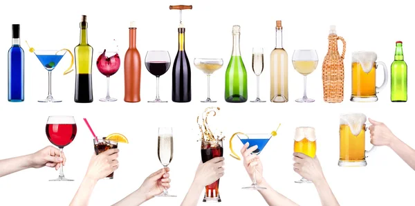 Alcohol drinks set making toast — Stock Photo, Image