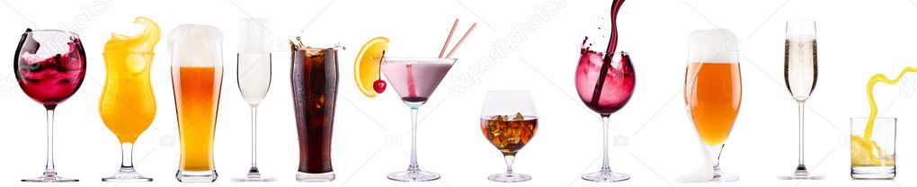 Set of different alcoholic drinks and cocktails