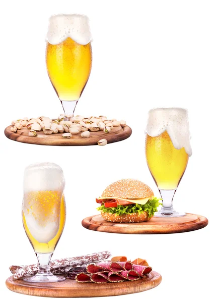 Various types of food and beer — Stock Photo, Image