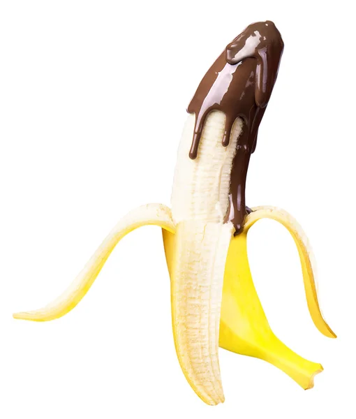 Plátano vertido con chocolate líquido — Foto de Stock