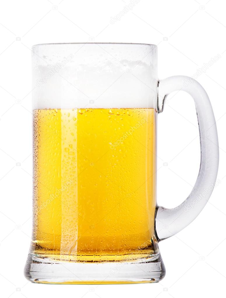 Big Frosty glass of light beer with foam isolated