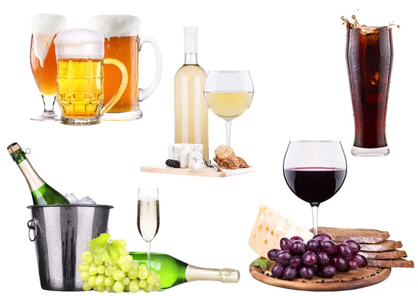 Rotwein, Champagner, Bier, Alkoholcocktail — Stockfoto