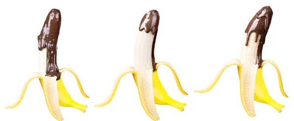 Banana derramada com chocolate líquido — Fotografia de Stock