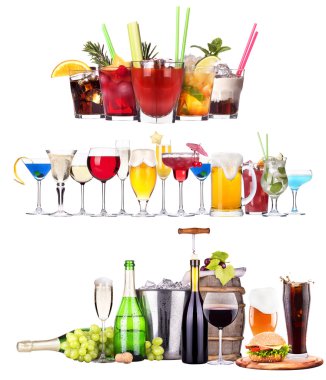 farklı alkollü içecekler izole ayarla