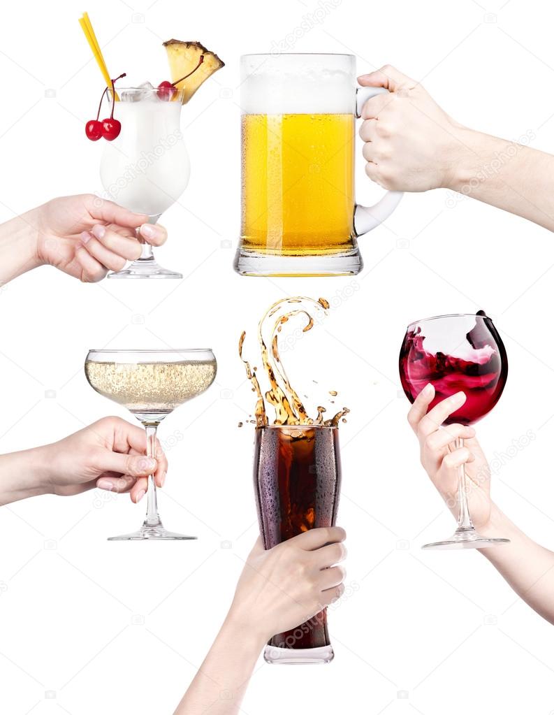 Collage with alcohol cocktails