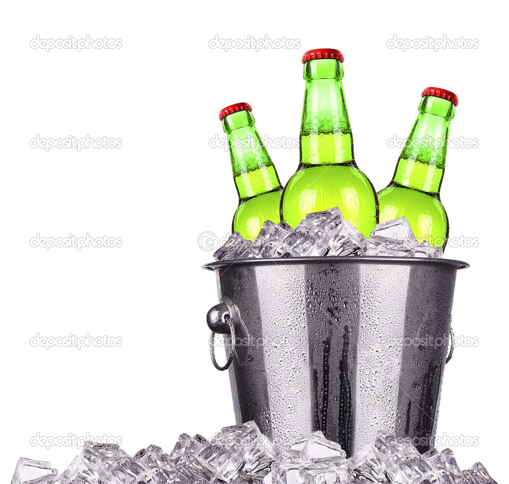 Beer bottles in ice bucket isolated Royalty Free Photo, Stock Image by